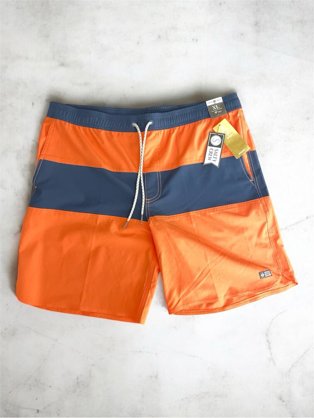 Salty Crew Men’s Orange and Navy Colorblock Swim Shorts